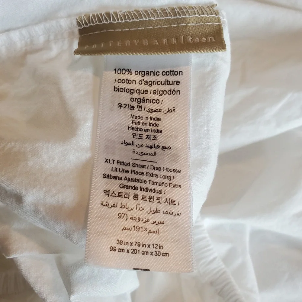 Pottery Barn Teen Twin XL Sheet Set White Pink trim 100% Organic Cotton 3pc